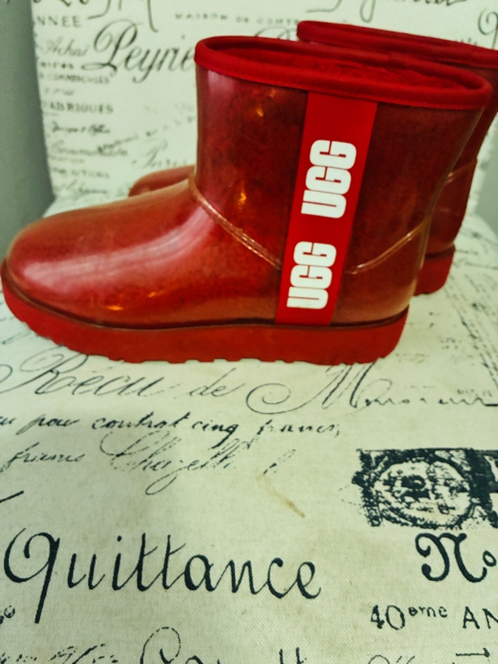 UGG Kids Red Glossy Short Boots with UGG Side Strap